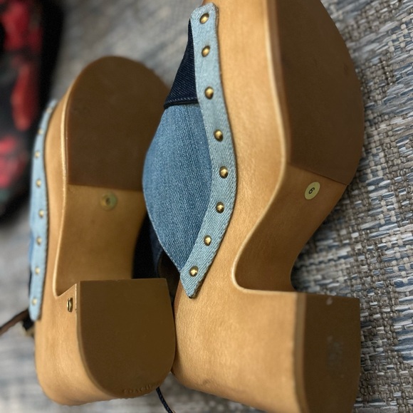 Coach wooden and denim clog wedge sandals size 6 - Picture 7 of 12